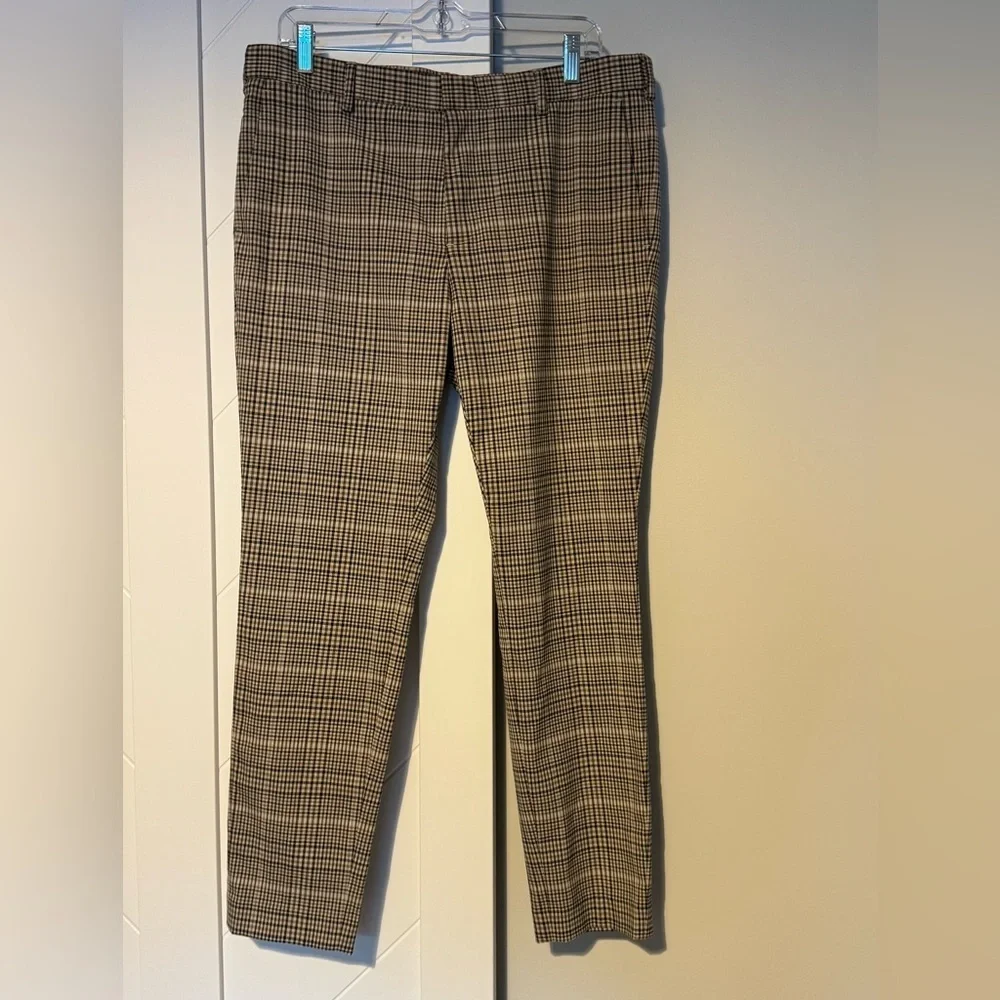 H&M Men’s Skinny Fit Glen Plaid Dress Pants Brown Tan Size 33 Business Casual
